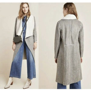 Anthropologie Gray and Cream Long Coat